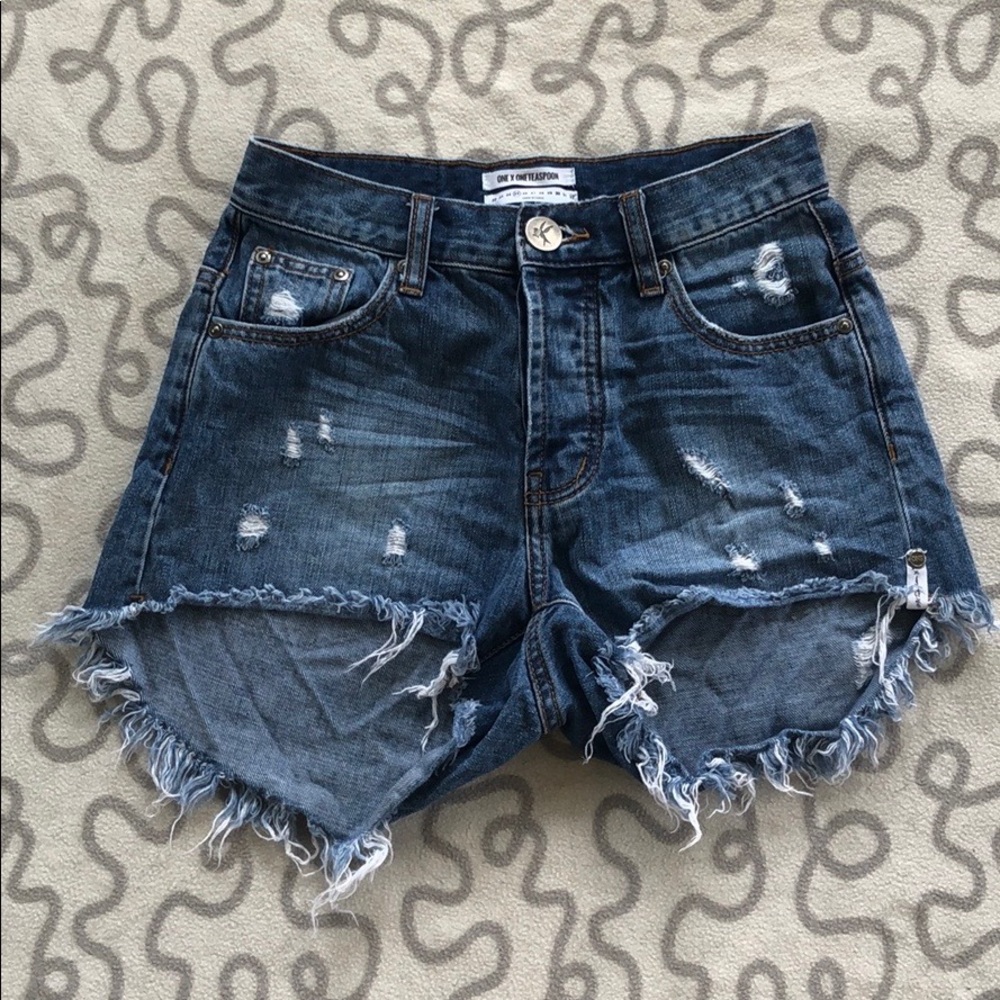 One Teaspoon High Rise Distressed Hawks Shorts